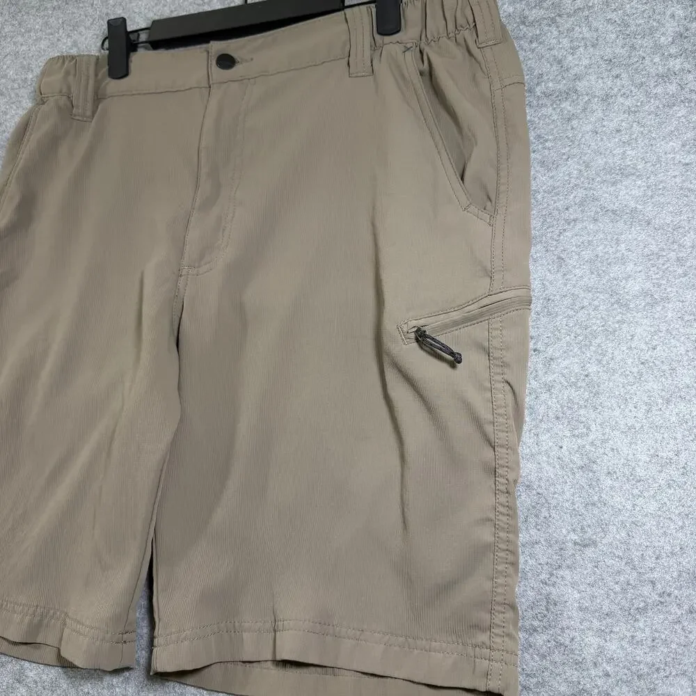 Wrangler ATG Cargo Shorts Mens 34 Khaki Elastic Waist Zip Pocket Outdoor Hiking